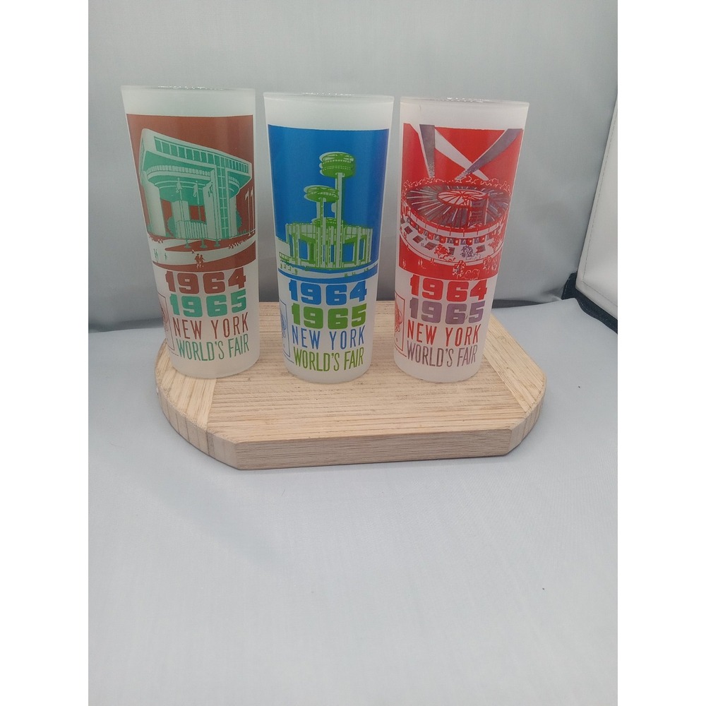 Set of 3 1962 circus &NY  1964-1965‎ NY Worlds Fair Frosted Highball Glasses